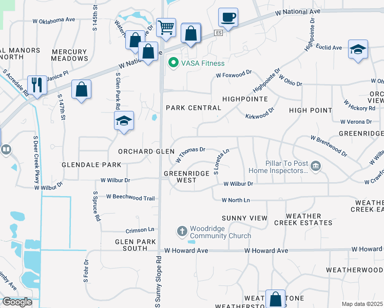 map of restaurants, bars, coffee shops, grocery stores, and more near 13805 West Thomas Drive in New Berlin