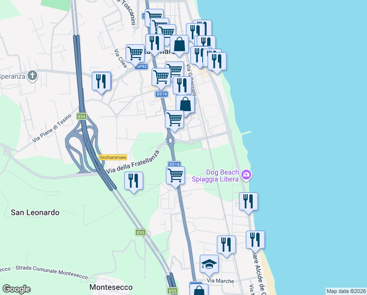 map of restaurants, bars, coffee shops, grocery stores, and more near 1 Via Amedeo Modigliani in Grottammare