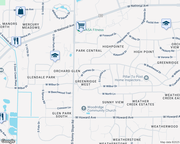 map of restaurants, bars, coffee shops, grocery stores, and more near 13805 West Thomas Drive in New Berlin