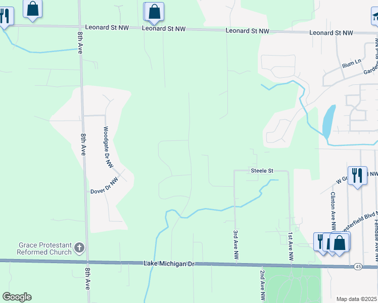 map of restaurants, bars, coffee shops, grocery stores, and more near 11757 Sessions Drive in Grand Rapids