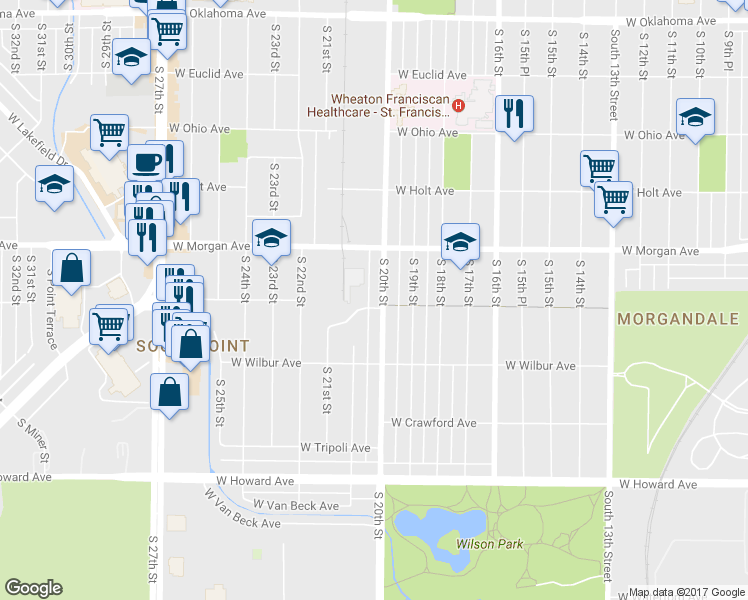 map of restaurants, bars, coffee shops, grocery stores, and more near 3575 South 20th Street in Milwaukee