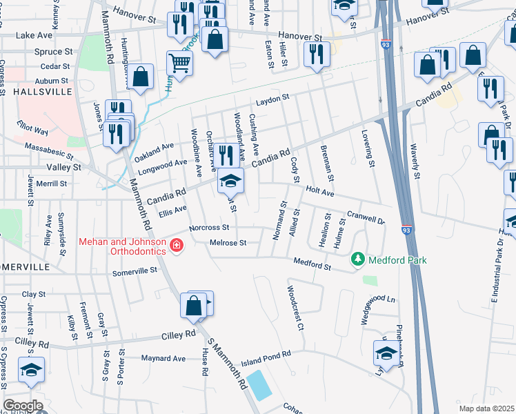 map of restaurants, bars, coffee shops, grocery stores, and more near 10 Cushing Ave in Manchester