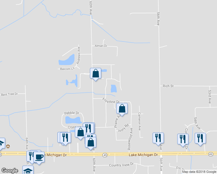 map of restaurants, bars, coffee shops, grocery stores, and more near 11592 Brookland Court in Allendale Charter Township