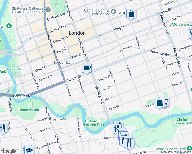 map of restaurants, bars, coffee shops, grocery stores, and more near in London