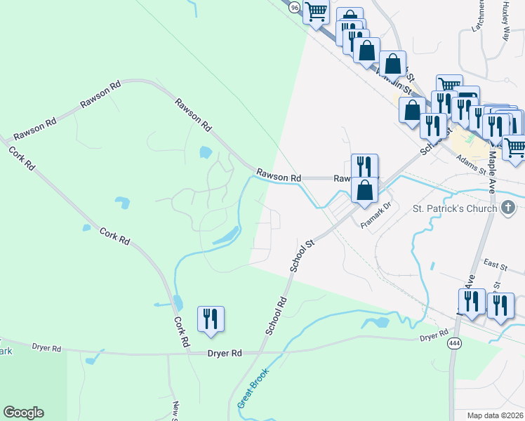map of restaurants, bars, coffee shops, grocery stores, and more near 1331 Wellington Drive in Victor