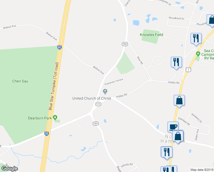 map of restaurants, bars, coffee shops, grocery stores, and more near 3 Grandview Terrace in North Hampton