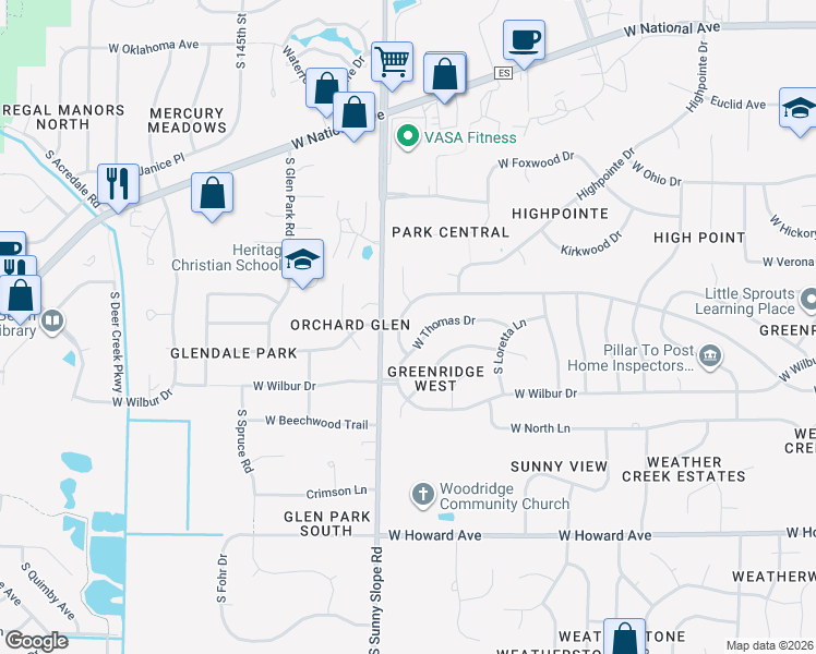 map of restaurants, bars, coffee shops, grocery stores, and more near 13945 West Crawford Drive in New Berlin