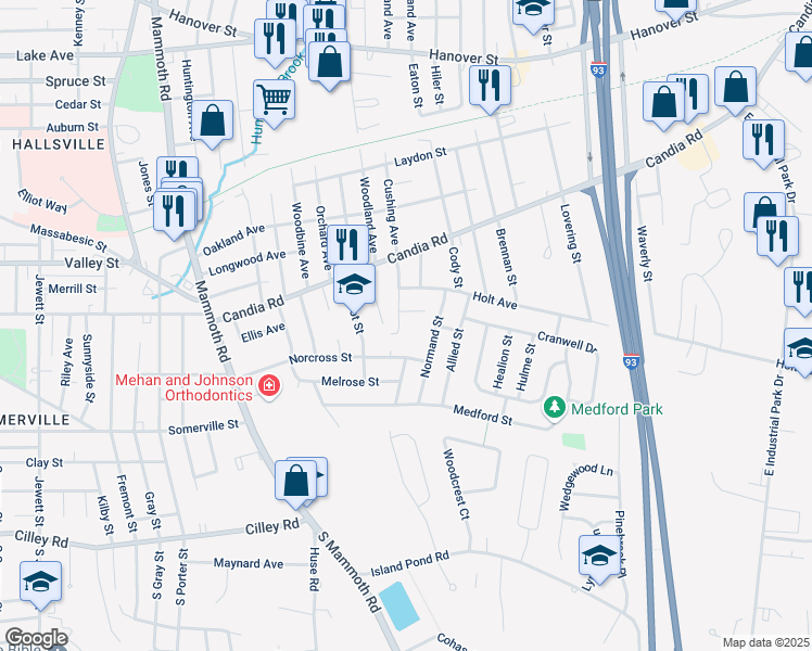 map of restaurants, bars, coffee shops, grocery stores, and more near 10 Cushing Avenue in Manchester