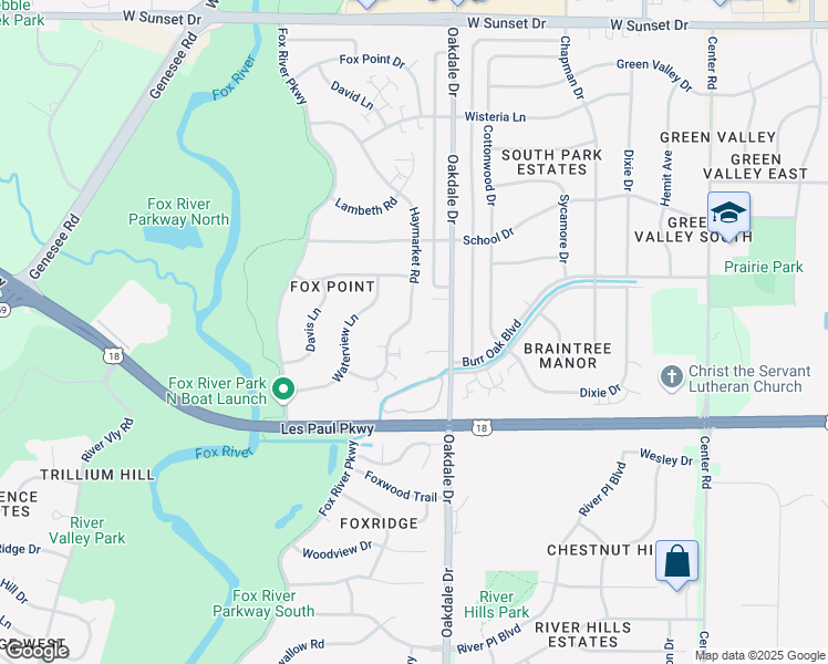 map of restaurants, bars, coffee shops, grocery stores, and more near 1851 Haymarket Road in Waukesha