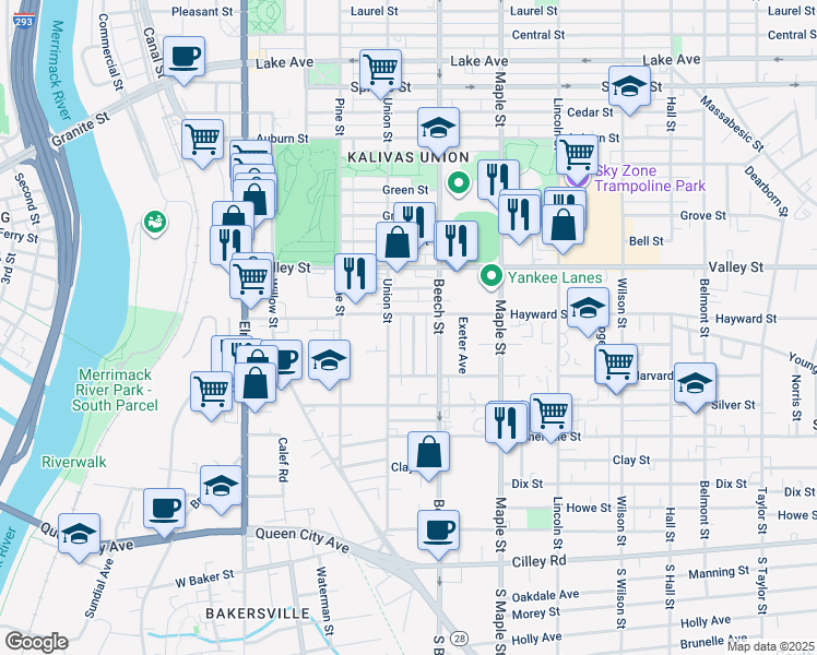 map of restaurants, bars, coffee shops, grocery stores, and more near 78 Batchelder Avenue in Manchester