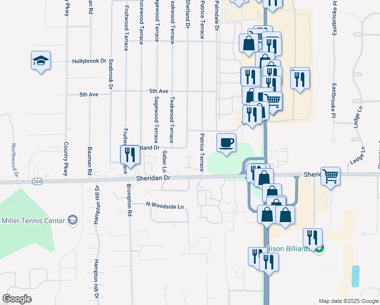 map of restaurants, bars, coffee shops, grocery stores, and more near 137 Shetland Drive in Buffalo
