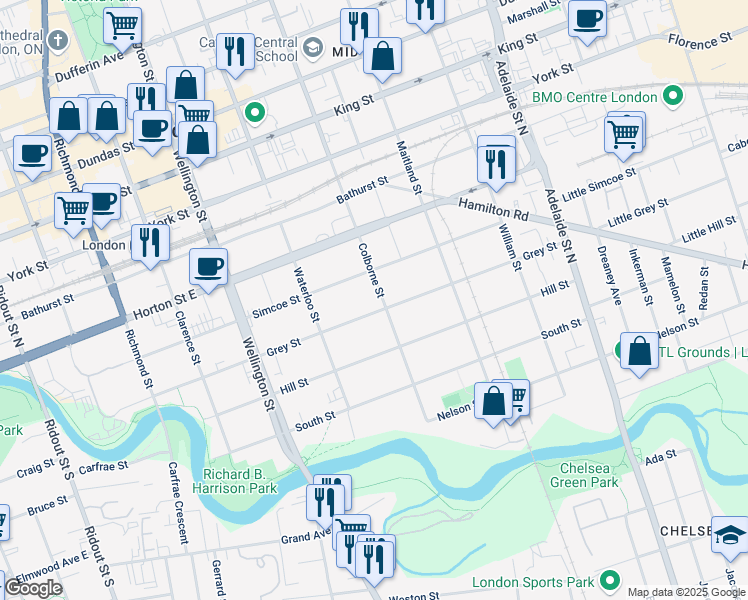 map of restaurants, bars, coffee shops, grocery stores, and more near 390 Grey Street in London