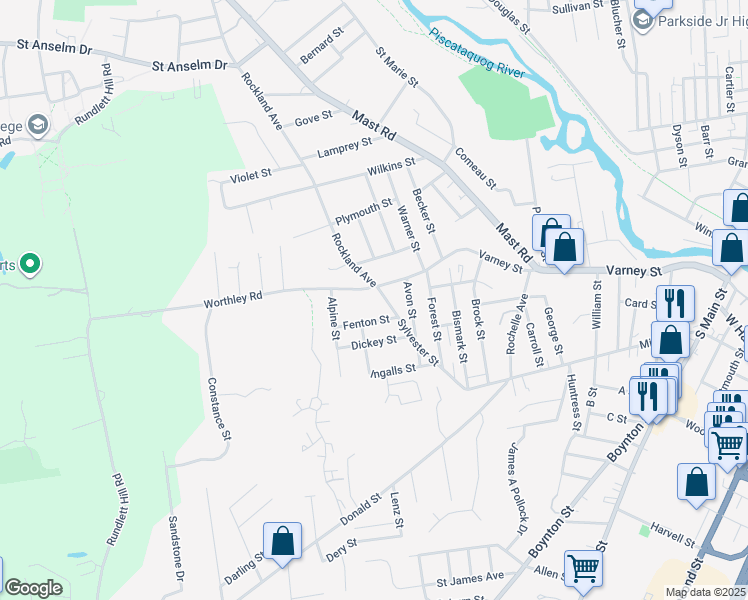 map of restaurants, bars, coffee shops, grocery stores, and more near 224 Sylvester Street in Manchester