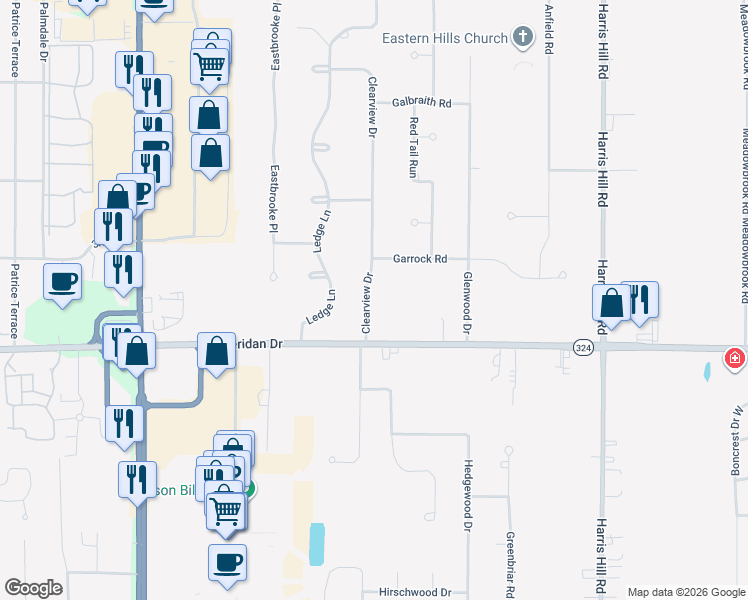 map of restaurants, bars, coffee shops, grocery stores, and more near 4853 Clearview Drive in Buffalo