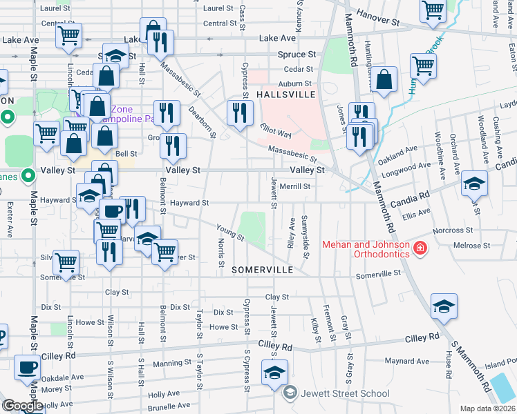 map of restaurants, bars, coffee shops, grocery stores, and more near 939 Hayward Street in Manchester