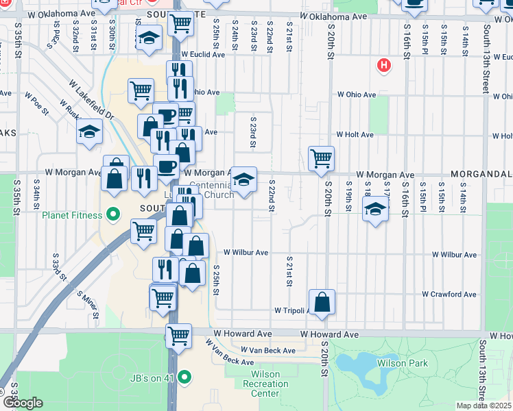 map of restaurants, bars, coffee shops, grocery stores, and more near 3568 South 23rd Street in Milwaukee