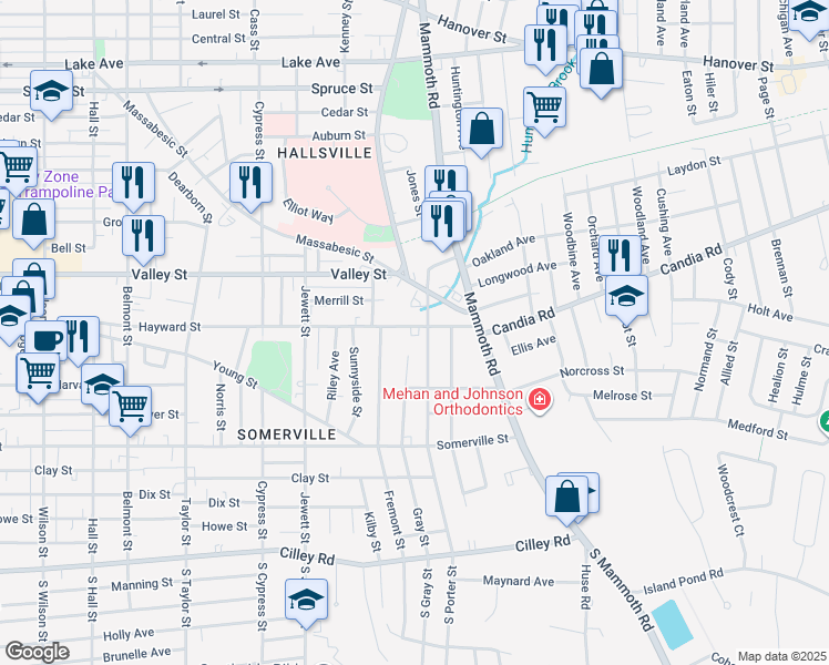 map of restaurants, bars, coffee shops, grocery stores, and more near 1131 Hayward Street in Manchester