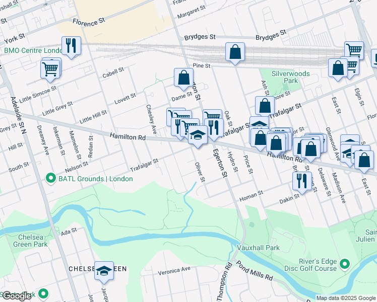 map of restaurants, bars, coffee shops, grocery stores, and more near in London