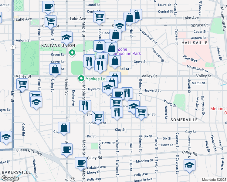 map of restaurants, bars, coffee shops, grocery stores, and more near 60 Rogers Street in Manchester
