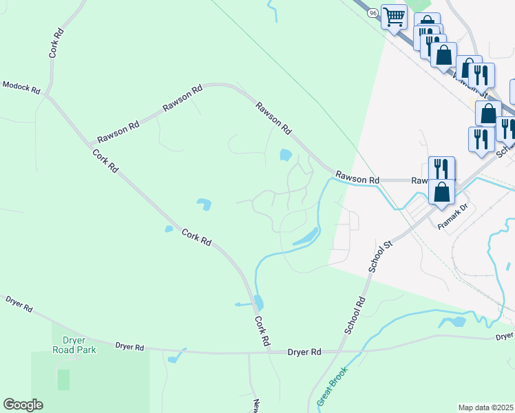 map of restaurants, bars, coffee shops, grocery stores, and more near 7256 Beauchamp Way in Victor