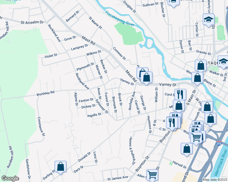 map of restaurants, bars, coffee shops, grocery stores, and more near 173 Bismark Street in Manchester