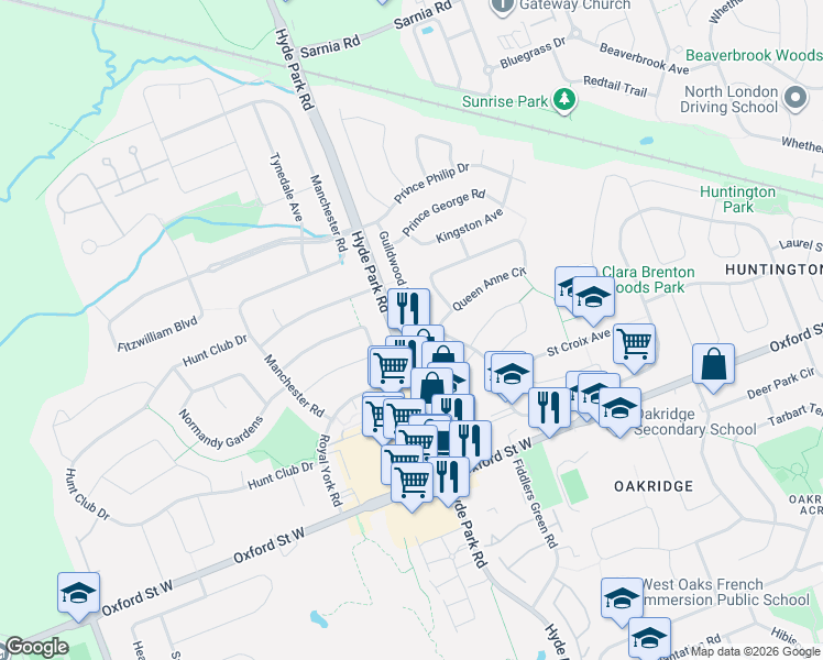 map of restaurants, bars, coffee shops, grocery stores, and more near 1127 Royal York Road in London