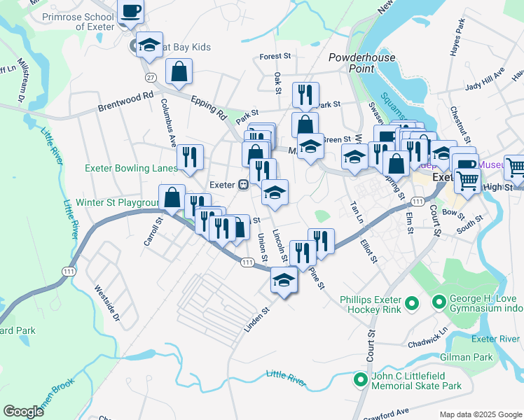 map of restaurants, bars, coffee shops, grocery stores, and more near 2 Garfield Street in Exeter
