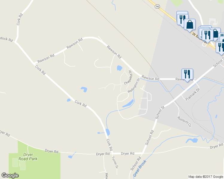 map of restaurants, bars, coffee shops, grocery stores, and more near 7256 Beauchamp Way in Victor