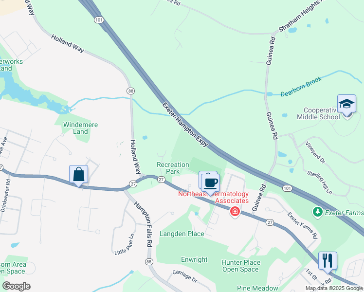 map of restaurants, bars, coffee shops, grocery stores, and more near 55 Windsor Lane in Exeter