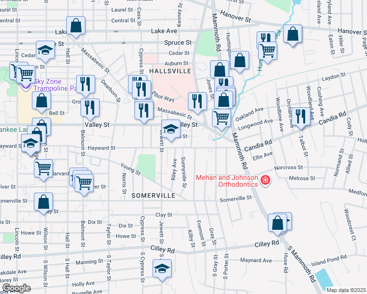 map of restaurants, bars, coffee shops, grocery stores, and more near 157 Sunnyside Street in Manchester