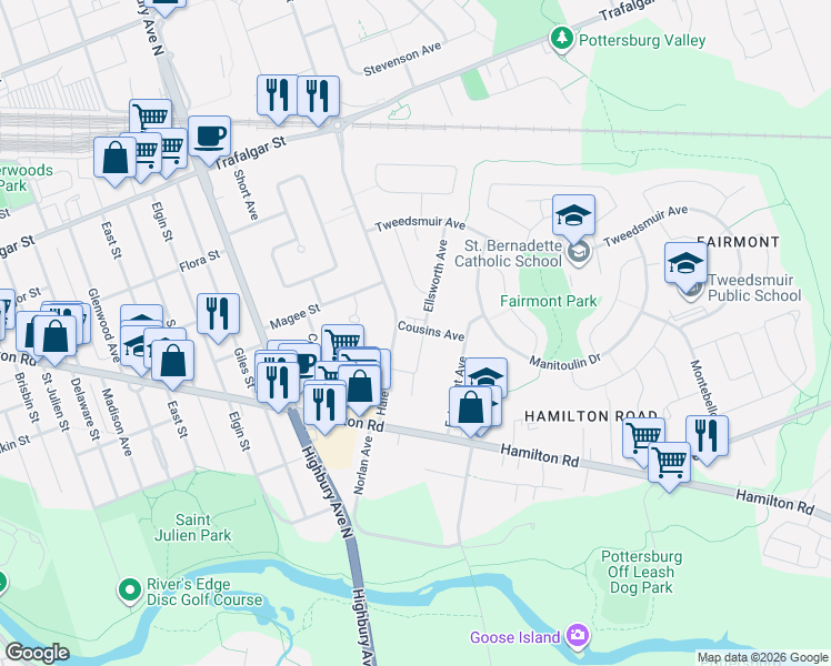 map of restaurants, bars, coffee shops, grocery stores, and more near in London