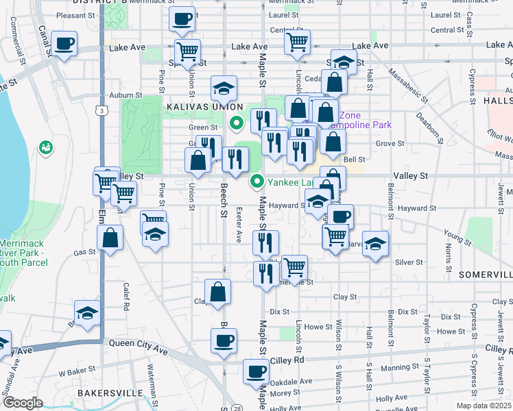 map of restaurants, bars, coffee shops, grocery stores, and more near 356 Prescott Street in Manchester