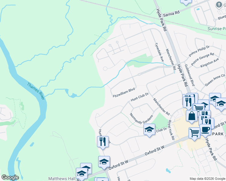 map of restaurants, bars, coffee shops, grocery stores, and more near 103 Fitzwilliam Boulevard in London