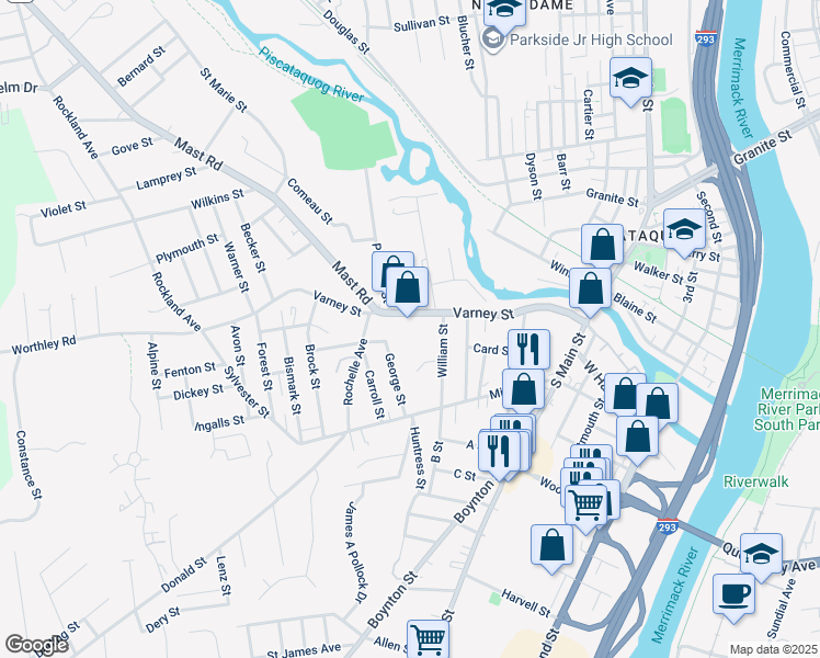 map of restaurants, bars, coffee shops, grocery stores, and more near 105 George Street in Manchester