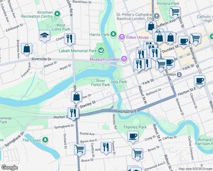 map of restaurants, bars, coffee shops, grocery stores, and more near 19 Becher Street in London