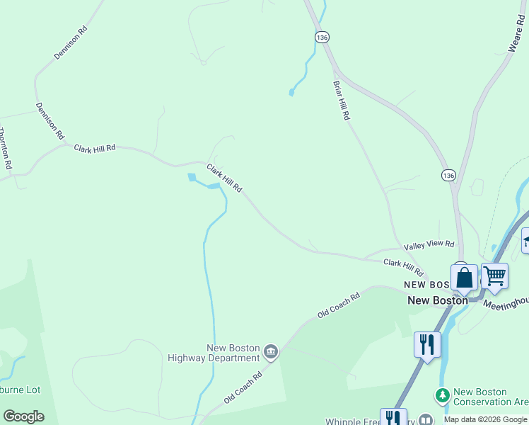 map of restaurants, bars, coffee shops, grocery stores, and more near 106 Clark Hill Road in New Boston