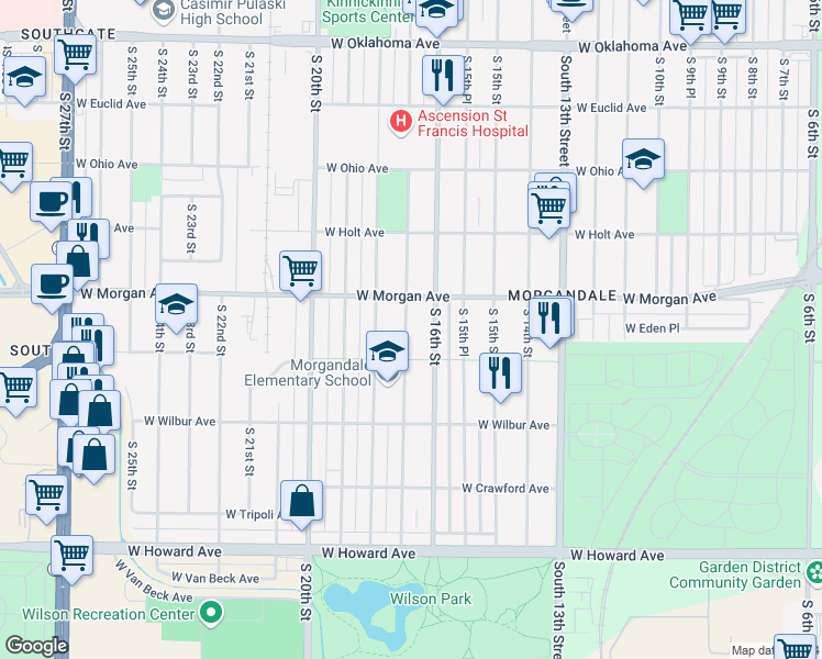 map of restaurants, bars, coffee shops, grocery stores, and more near 3542 South 17th Street in Milwaukee