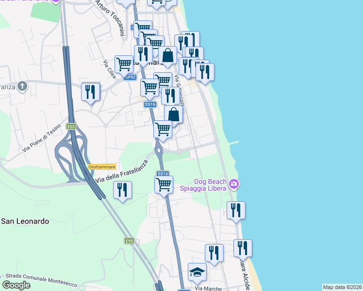 map of restaurants, bars, coffee shops, grocery stores, and more near 1 Via Amedeo Modigliani in Grottammare