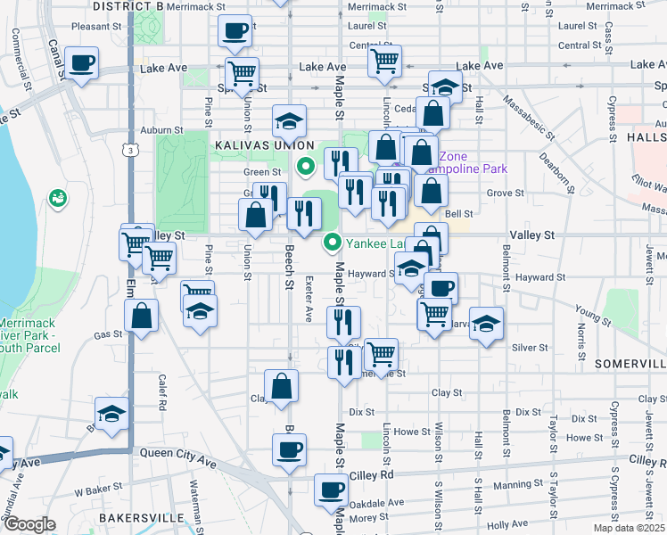 map of restaurants, bars, coffee shops, grocery stores, and more near 356 Prescott Street in Manchester