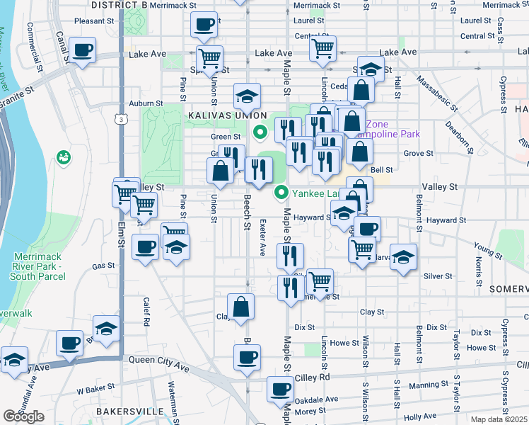 map of restaurants, bars, coffee shops, grocery stores, and more near 356 Prescott Street in Manchester