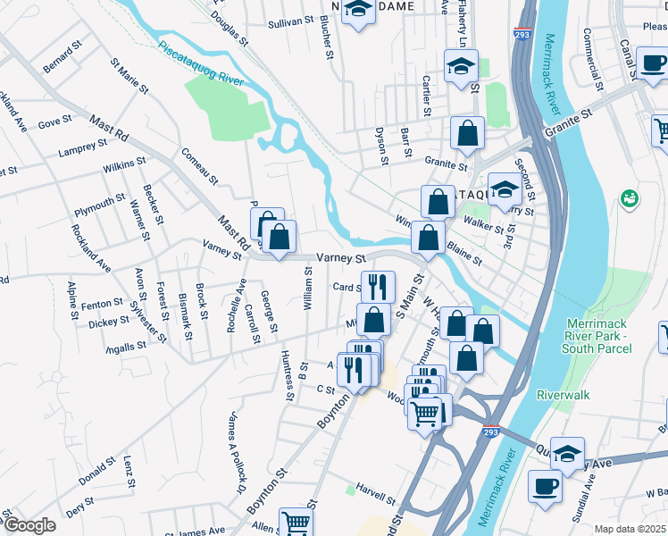 map of restaurants, bars, coffee shops, grocery stores, and more near 64 Riddle Street in Manchester