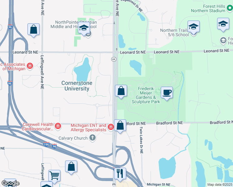 map of restaurants, bars, coffee shops, grocery stores, and more near 1000 East Beltline Avenue Northeast in Grand Rapids