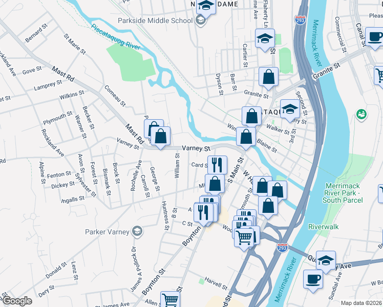 map of restaurants, bars, coffee shops, grocery stores, and more near 64 Riddle Street in Manchester