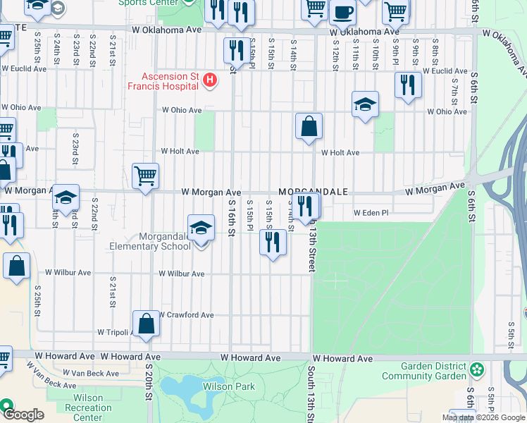 map of restaurants, bars, coffee shops, grocery stores, and more near 3572 South 15th Street in Milwaukee