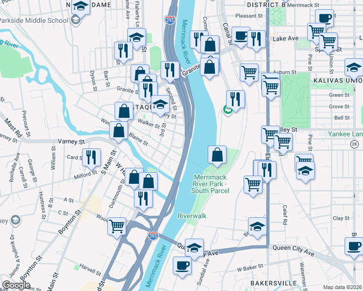 map of restaurants, bars, coffee shops, grocery stores, and more near 215 Turner Street in Manchester