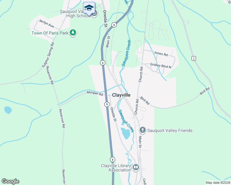map of restaurants, bars, coffee shops, grocery stores, and more near 2441 Main Street in Clayville