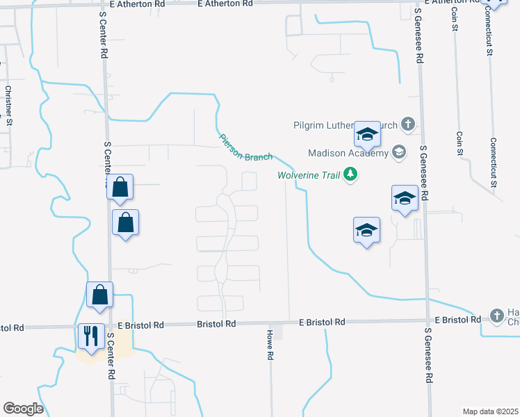 map of restaurants, bars, coffee shops, grocery stores, and more near 3322 Ellis Park Drive in Burton