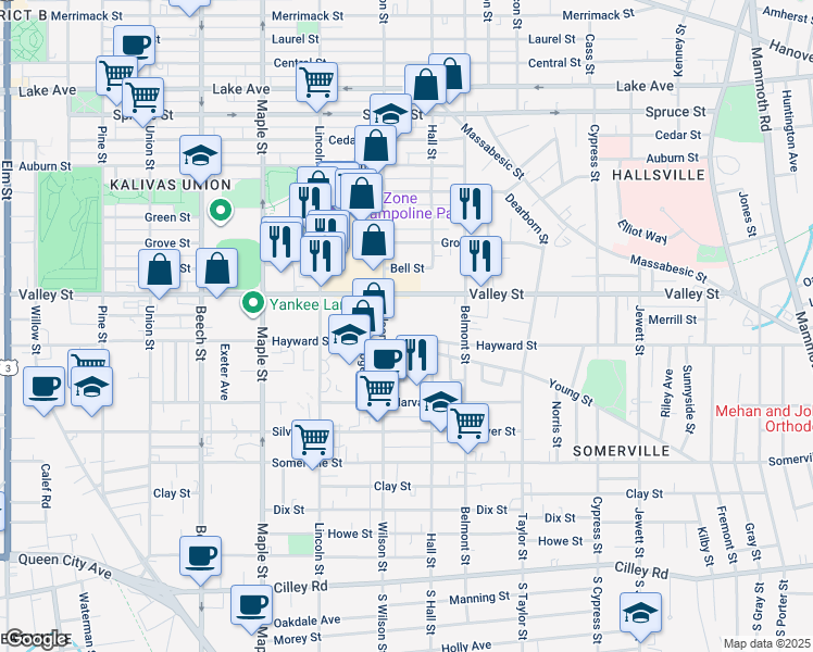 map of restaurants, bars, coffee shops, grocery stores, and more near 293 Wilson Street in Manchester