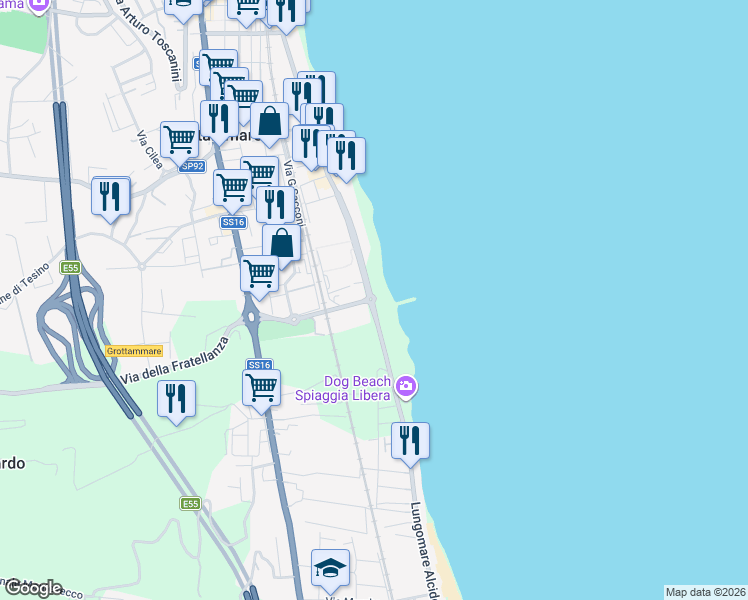 map of restaurants, bars, coffee shops, grocery stores, and more near in Grottammare