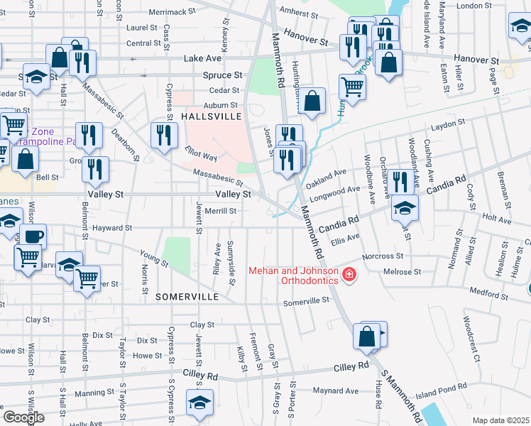 map of restaurants, bars, coffee shops, grocery stores, and more near 683 Massabesic Street in Manchester